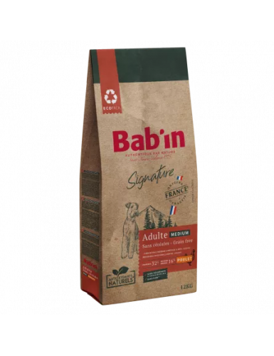  BAB'IN SIGNATURE SANS CEREALES MEDIUM ADULTE POULET 12 KG